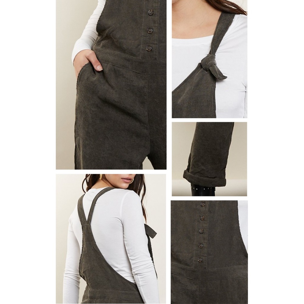 Mustard Seed Olive Corduroy Crop Overall Jumpsuit - Picture 5 of 7